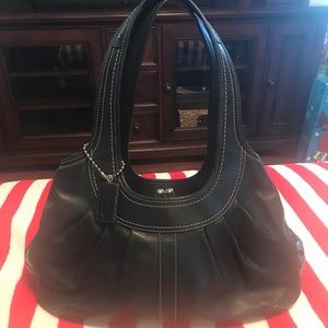 COACH "Ergo" Black Pleated Leather Kisslock Purse